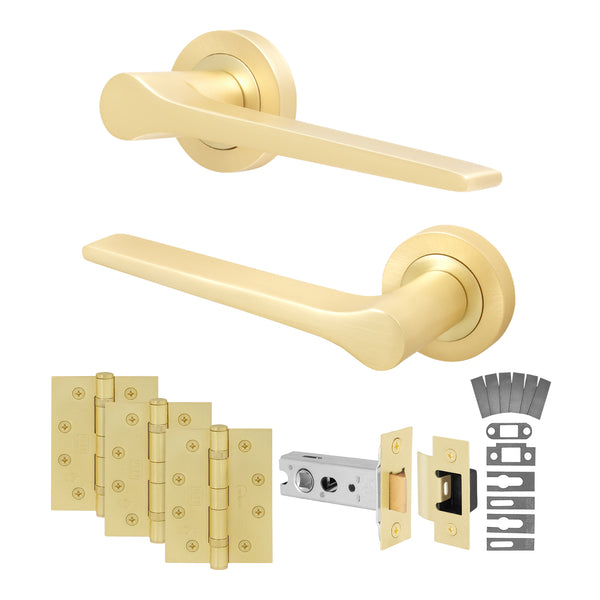 Tapera Satin Brass Lever on Rose Door Handle Kit - Medium Duty FD30/60 - 76mm Latch - tradefit - Featured Image