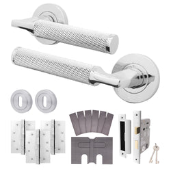 Mode - Grip Polished Chrome Lever on Rose Fire Door Handle Pack - 3 Lever Lock - FD30/60 - tradefit
