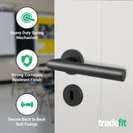 Mitre Lever on Rose Matt Black Door Handle Kit - Medium Duty - 64mm Sashlock - tradefit - 4