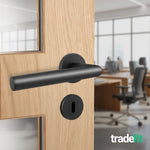 Mitre Matt Black Lever on Rose Door Handle Kit - Medium Duty FD30/60 - 80mm Sashlock - tradefit - 7