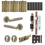 Dumont Antique Brass Lever on Rose Door Handle Kit - Heavy Duty FD30/60 - DIN Euro Sashlock and Thumbturn Cylinder - Master Keyed - tradefit - 1