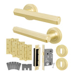 Moreno Satin Brass Lever on Rose Door Handle Kit - Medium Duty FD30/60 - 80mm Sashlock - tradefit - 1