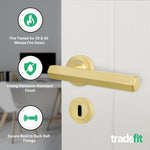 Moreno Satin Brass Lever on Rose Door Handle Kit - Medium Duty FD30/60 - 80mm Sashlock - tradefit - 2