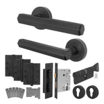 Moreno Matt Black Lever on Rose Door Handle Kit - Medium Duty FD30/60 - 80mm Euro Sashlock and Thumbturn Cylinder - Master Keyed - tradefit - 2