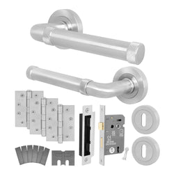 Santana Satin Nickel Lever on Rose Door Handle Kit - Medium Duty FD30/60 - 80mm Sashlock - tradefit