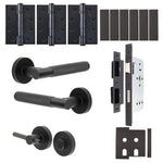 Dumont Matt Black Lever on Rose Door Handle Kit - Heavy Duty FD30/60 - DIN Bathroom Lock - tradefit - 1