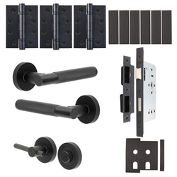 Dumont Matt Black Lever on Rose Door Handle Kit - Heavy Duty FD30/60 - DIN Bathroom Lock - tradefit