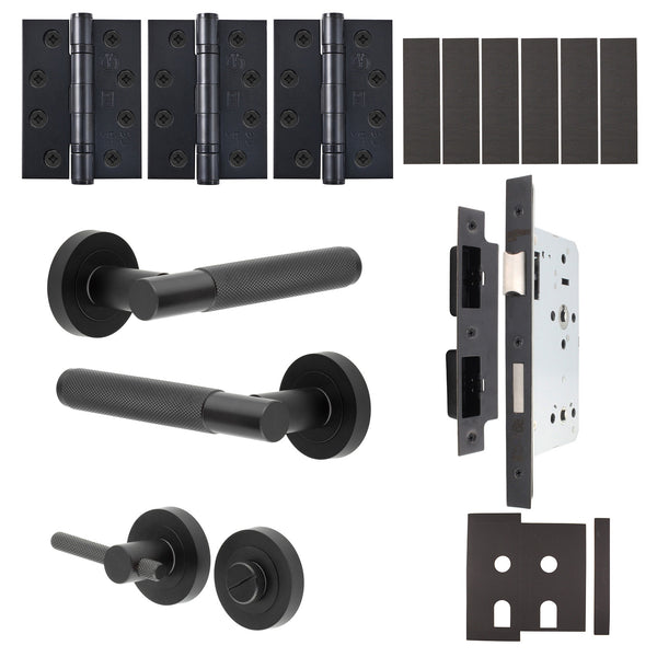 Dumont Matt Black Lever on Rose Door Handle Kit - Heavy Duty FD30/60 - DIN Bathroom Lock - tradefit - Featured Image