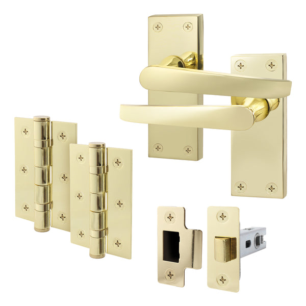 Straight Pattern Polished Brass Door Handle Pack - 76mm Latch - tradefit - Featured Image
