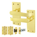 Straight Pattern Polished Brass Door Handle Pack - 64mm Latch