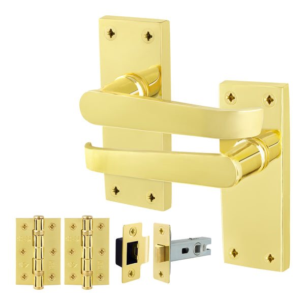 Straight Pattern Polished Brass Door Handle Pack - 64mm Latch - tradefit - Featured Image