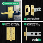 Straight Pattern Polished Brass Door Handle Pack - 64mm Latch - tradefit - 5