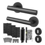 Vigo Matt Black Lever on Rose Door Handle Kit - Medium Duty FD30/60 - 80mm Sashlock - tradefit - 1