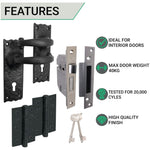 Black Iron Lever Door Handles on Backplate Traditional Canterbury Pattern 5 Lever Lock Pack - 150 x 47mm - 65mm Lock & 76mm Hinge - Black Antique Iron - tradefit - 3