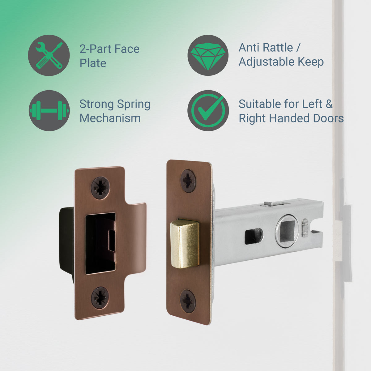 3 inch/76mm Tubular Latch Bolt Through - 57mm Backset - Bronze - tradefit