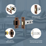 3 inch/76mm Tubular Latch Bolt Through - 57mm Backset - Bronze - tradefit - 4