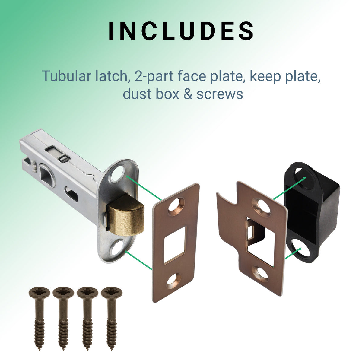 3 inch/76mm Tubular Latch Bolt Through - 57mm Backset - Bronze - tradefit
