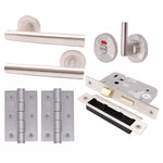 Satin Stainless T - Bar Door Handle on Rose Pack - Bathroom - tradefit - 1