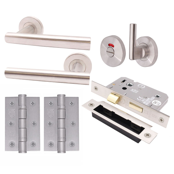 Satin Stainless T - Bar Door Handle on Rose Pack - Bathroom - tradefit - Featured Image