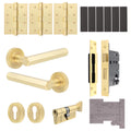 Moreno Satin Brass Lever on Rose Door Handle Kit - Medium Duty FD30/60 - 80mm Euro Sashlock and Thumbturn Cylinder - Master Keyed