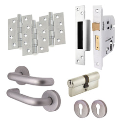 Return To Door Lever on Rose - 19 x 52mm - Satin Aluminium - 19mm Euro Double Cylinder Lock Pack - tradefit