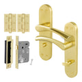 Nola Satin Brass Lever on Backplate Door Handle Pack – 80mm Bathroom Lock