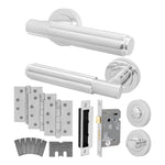 Flores Polished Chrome Lever on Rose Door Handle Kit - Medium Duty FD30/60 - 80mm Bathroom Lock - 1