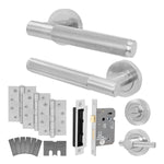 Dumont Satin Nickel Lever on Rose Door Handle Kit - Medium Duty FD30/60 - 80mm Bathroom Lock - 1