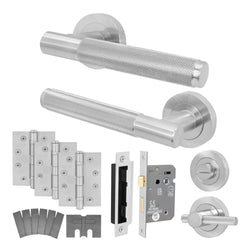 Dumont Satin Nickel Lever on Rose Door Handle Kit - Medium Duty FD30/60 - 80mm Bathroom Lock