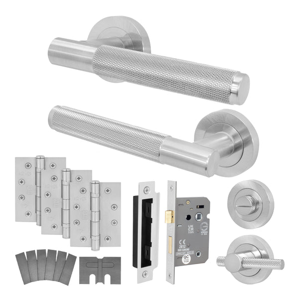 Dumont Satin Nickel Lever on Rose Door Handle Kit - Medium Duty FD30/60 - 80mm Bathroom Lock - Featured Image