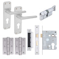 Contractor Satin Aluminium Door Handle Pack - Euro Sashlock and Thumbturn Cylinder