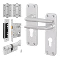 Satin Aluminium Contract Lever Door Handle Kit - 80mm Euro Sashlock and Thumbturn Cylinder - Keyed to Differ