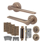 Tapera Antique Brass Lever on Rose Door Handle Kit - Medium Duty FD30/60 - 80mm Bathroom Lock - tradefit - 1