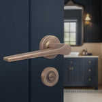 Tapera Antique Brass Lever on Rose Door Handle Kit - 64mm Bathroom Lock - tradefit - 6