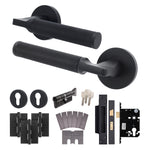 Mode - Grip Black Lever on Rose Fire Door Handle Pack - Euro Lock & Thumbturn Cylinder - FD30/60 - tradefit - 1