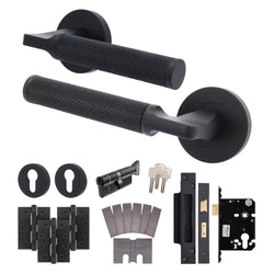Mode - Grip Black Lever on Rose Fire Door Handle Pack - Euro Lock & Thumbturn Cylinder - FD30/60 - tradefit