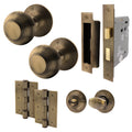 Beehive Antique Brass Mortice Door Knob Kit - 80mm Bathroom Lock