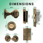 Beehive Antique Brass Mortice Door Knob Kit - 80mm Bathroom Lock - tradefit - 3