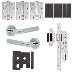 Dumont Polished Chrome Lever on Rose Door Handle Kit - Heavy Duty FD30/60 - DIN Latch - tradefit