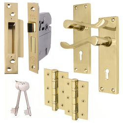 Victorian Scroll Polished Brass Lever Door Handle Pack - BS3621 5 Lever Lock - tradefit