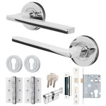 Euroda Polished Chrome Lever on Rose Door Handle Pack - Euro Lock & Thumbturn Cylinder - tradefit - 1