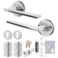 Euroda Polished Chrome Lever on Rose Door Handle Pack - Euro Lock & Thumbturn Cylinder - tradefit