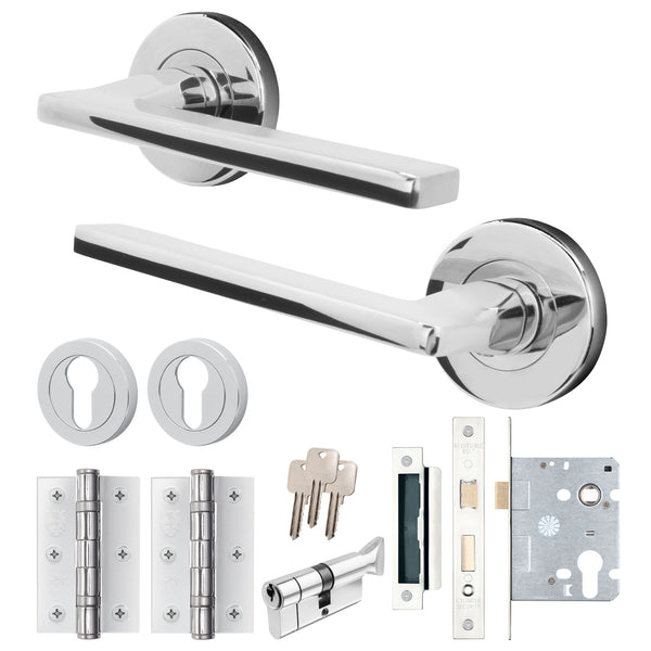 Euroda Polished Chrome Lever on Rose Door Handle Pack - Euro Lock & Thumbturn Cylinder - tradefit - Featured Image