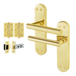 Olbia Brass Plated Lever on Backplate Door Handle Pack – 64mm Latch - tradefit - 1