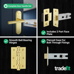 Olbia Brass Plated Lever on Backplate Door Handle Pack – 64mm Latch - tradefit - 5