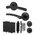 Bosa Matt Black Lever on Rose Door Handle Pack - 64mm Bathroom Lock