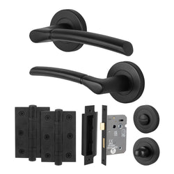 Bosa Matt Black Lever on Rose Door Handle Pack - 64mm Bathroom Lock - tradefit