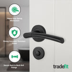 Bosa Matt Black Lever on Rose Door Handle Pack - 64mm Bathroom Lock - tradefit - 4