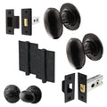 Tudor Black Iron Oval Mortice/Rim Door Knob Kit - 76mm Bathroom Deadbolt & Latch - 76mm Hinges
