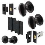 Tudor Black Iron Oval Mortice/Rim Door Knob Kit - 76mm Bathroom Deadbolt & Latch - 76mm Hinges - tradefit - 1